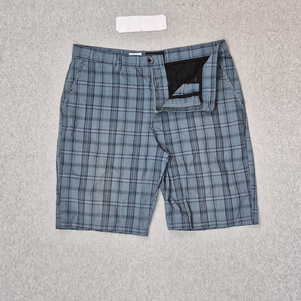 Hurley Men Shorts 34 Blue Plaid Chino Casual Button Zipper 10" Inseam‎